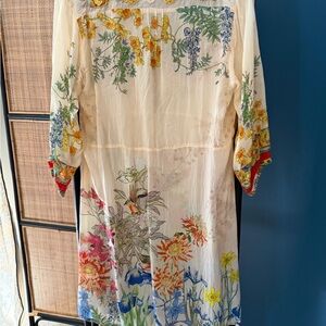 Johnny Was Sheer Floral Kimono with Yellow and Red Accents.  Medium.